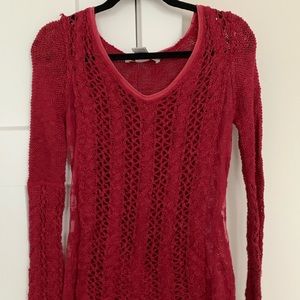 Simple Red Sweater With Lace